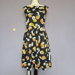 Modcloth Linen Blend Cats And Pumpkins Dress